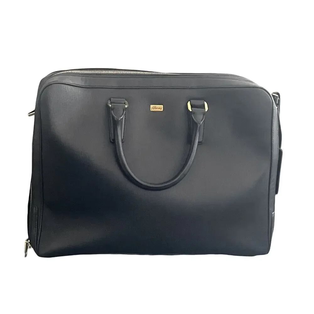 $5,500 NWT Brioni Black Grained Scratched Resistance Leather Briefcase